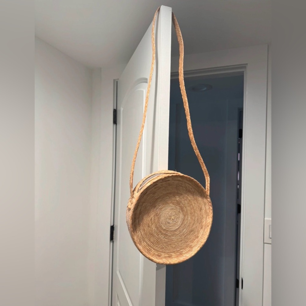 Woven Round Crossbody Bag in Natural Tan